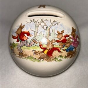 Vintage 3.5” D  Bunnykins ceramic coin bank money ball by Royal Doulton England